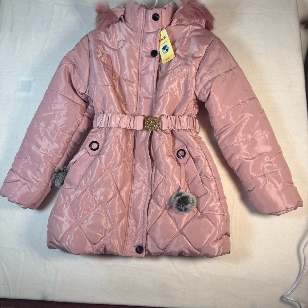 Young Girl's Zip-up with Snap Closured Hooded Pink Puffer Coat Size 3XL NWT - Picture 13 of 13